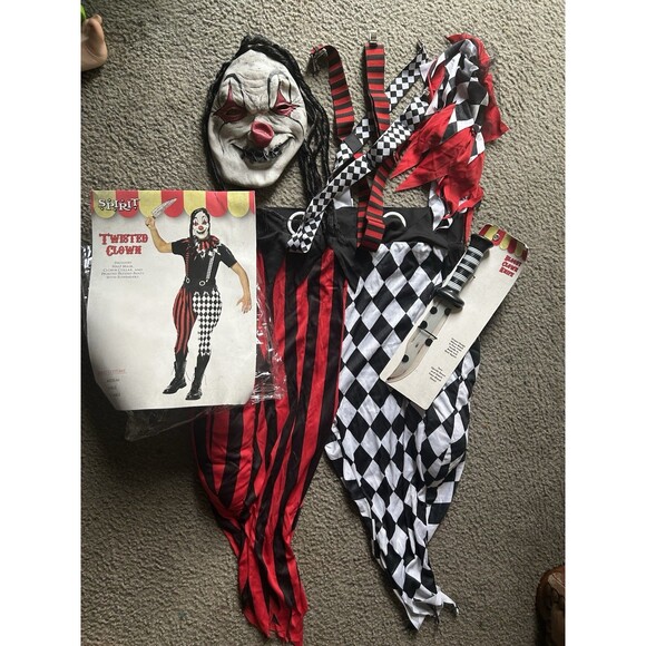 Adult XL Spirit Halloween TWISTED CLOWN Costume W/ Mask & Accessories - Picture 1 of 8